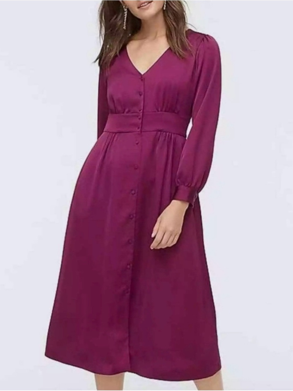 J. Crew Berry V-Neck Long Sleeve Button-Front Midi Fall Dress Size 4